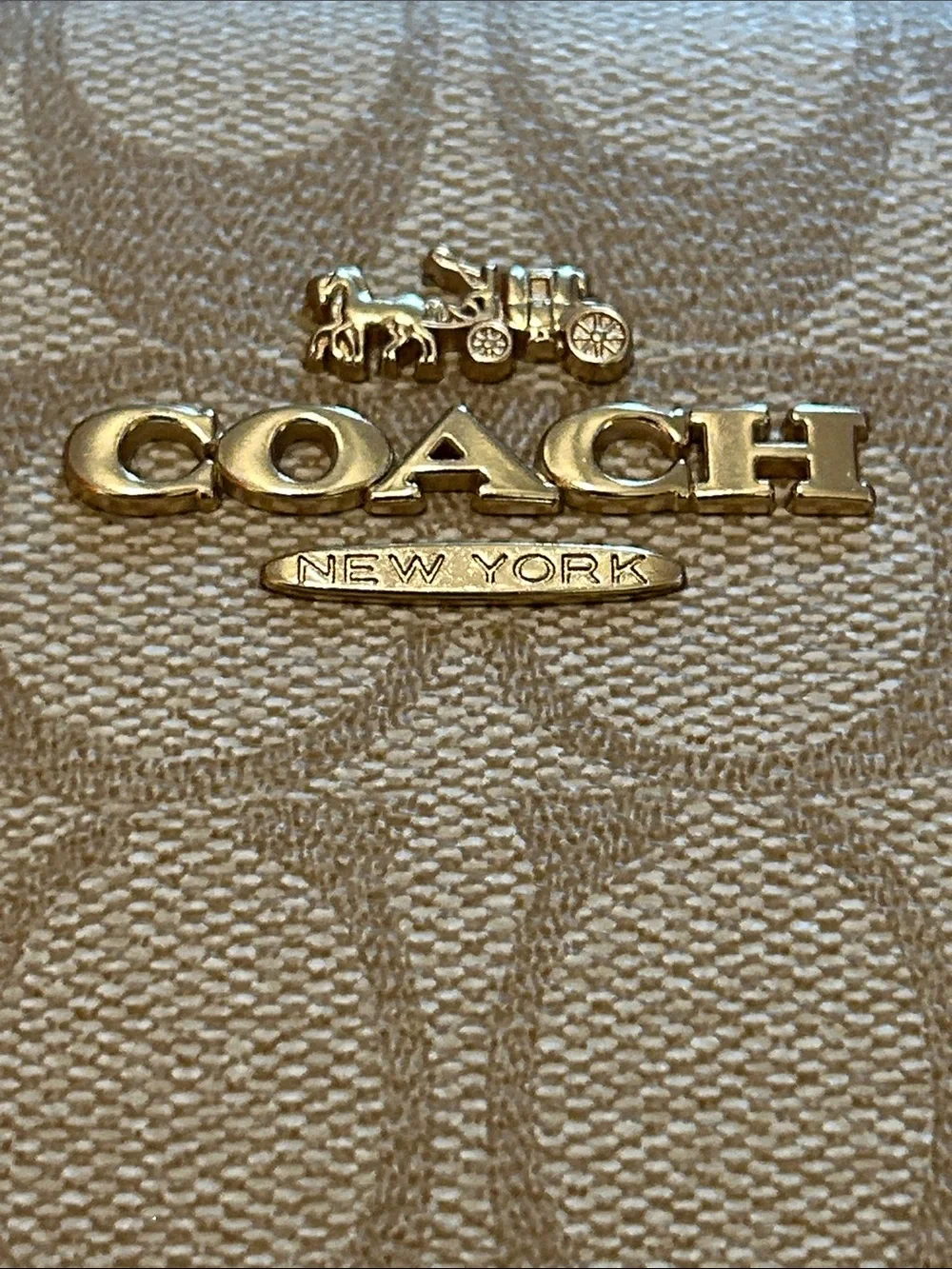 Coach Beige Signature Canvas Phone Crossbody with Chalk Trim
